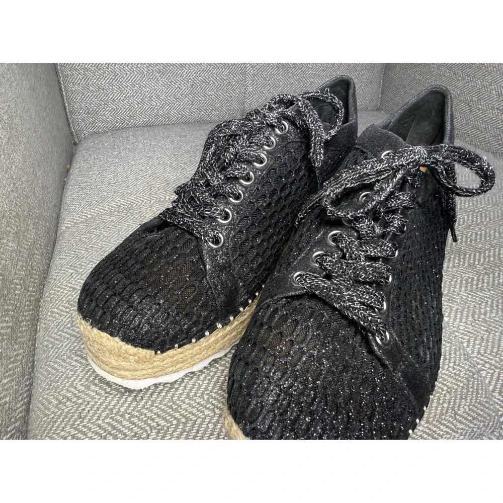 INC International Concepts Black Mesh Espadrille Platform Sneakers Size 9M